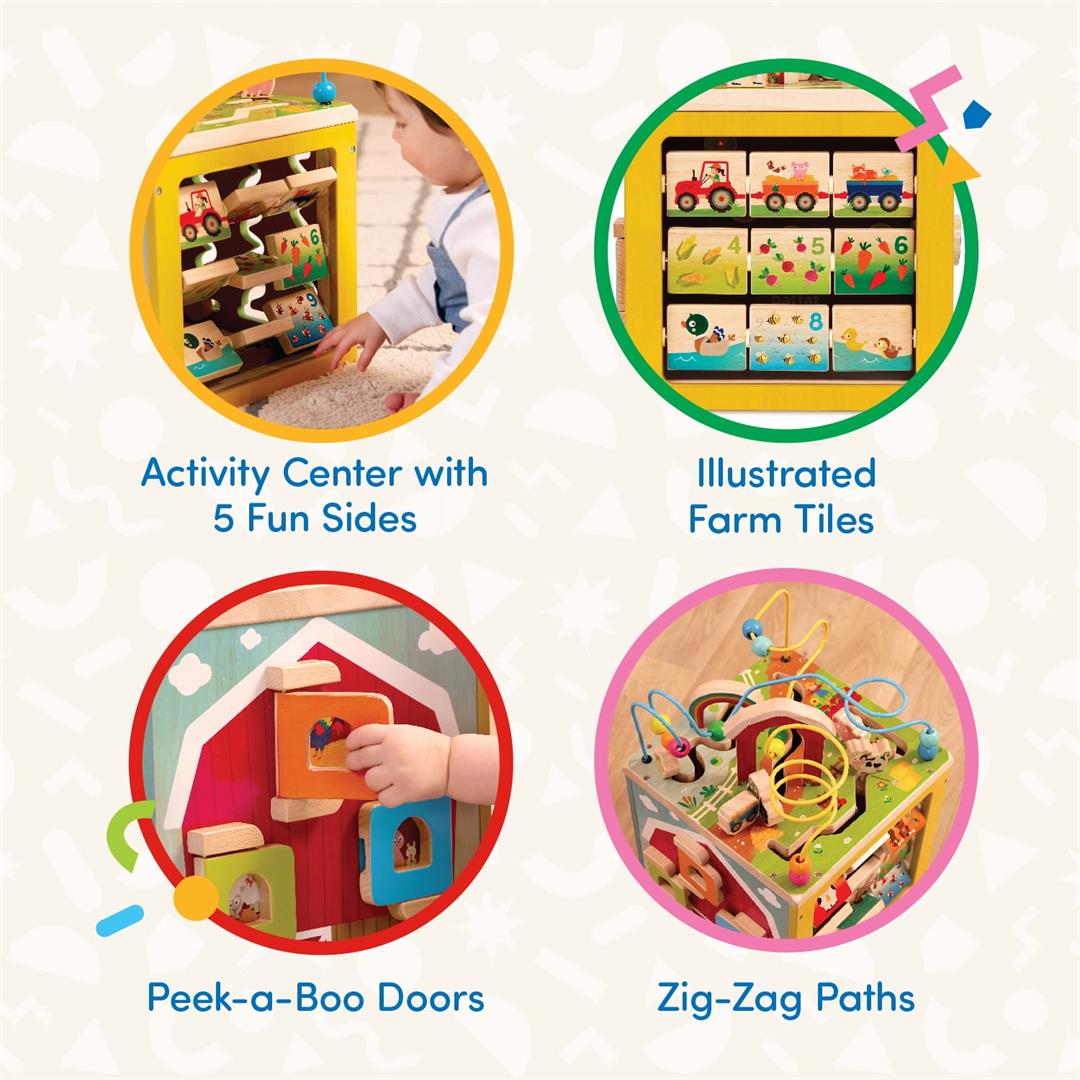 Battat Barnyard Activity Cube with 5 Multicolor Sides and Bead Maze Wooden, Baby and Toddler Toys - Image 3
