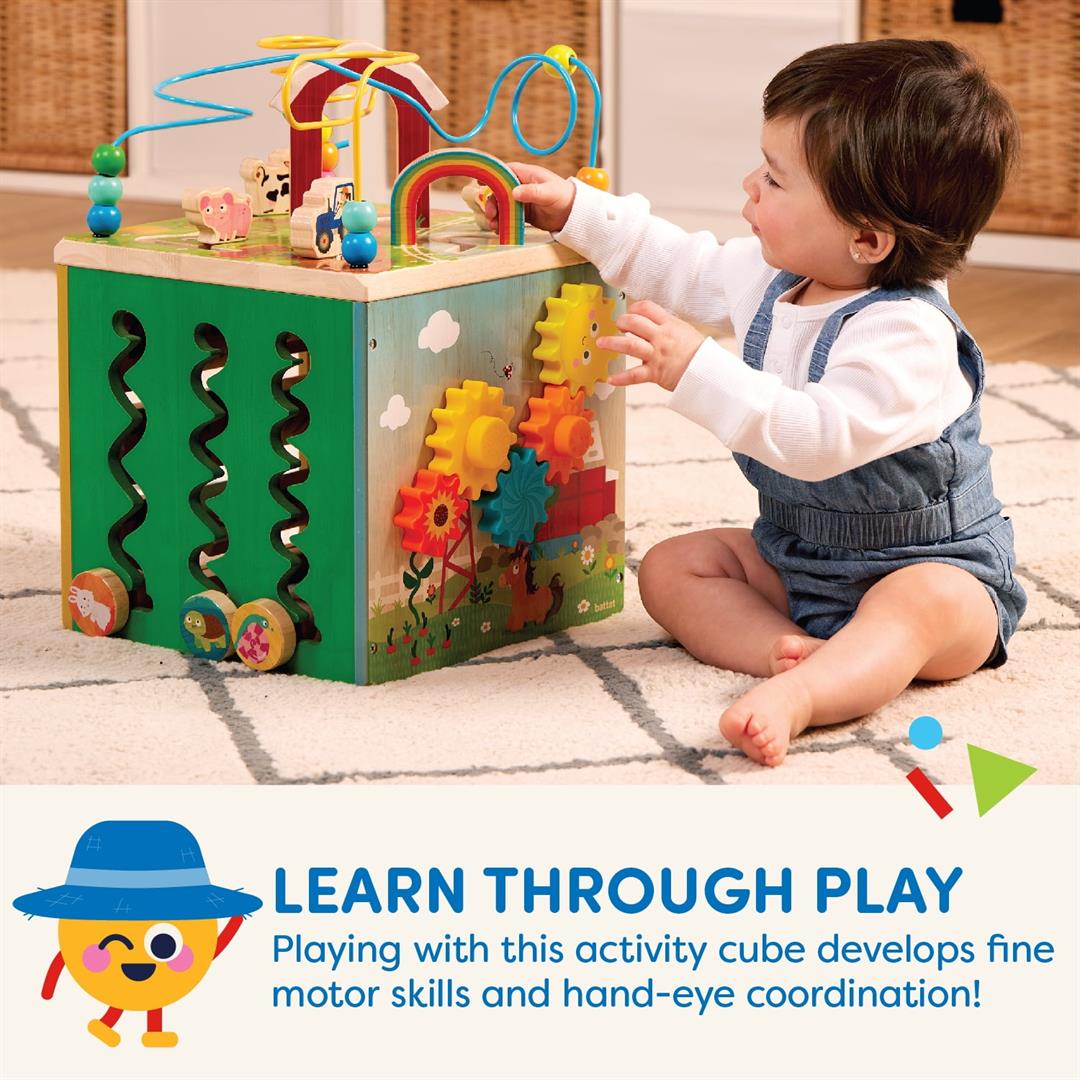 Battat Barnyard Activity Cube with 5 Multicolor Sides and Bead Maze Wooden, Baby and Toddler Toys - Image 5