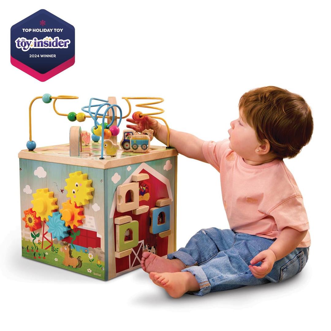 Battat Barnyard Activity Cube with 5 Multicolor Sides and Bead Maze Wooden, Baby and Toddler Toys - Image 6
