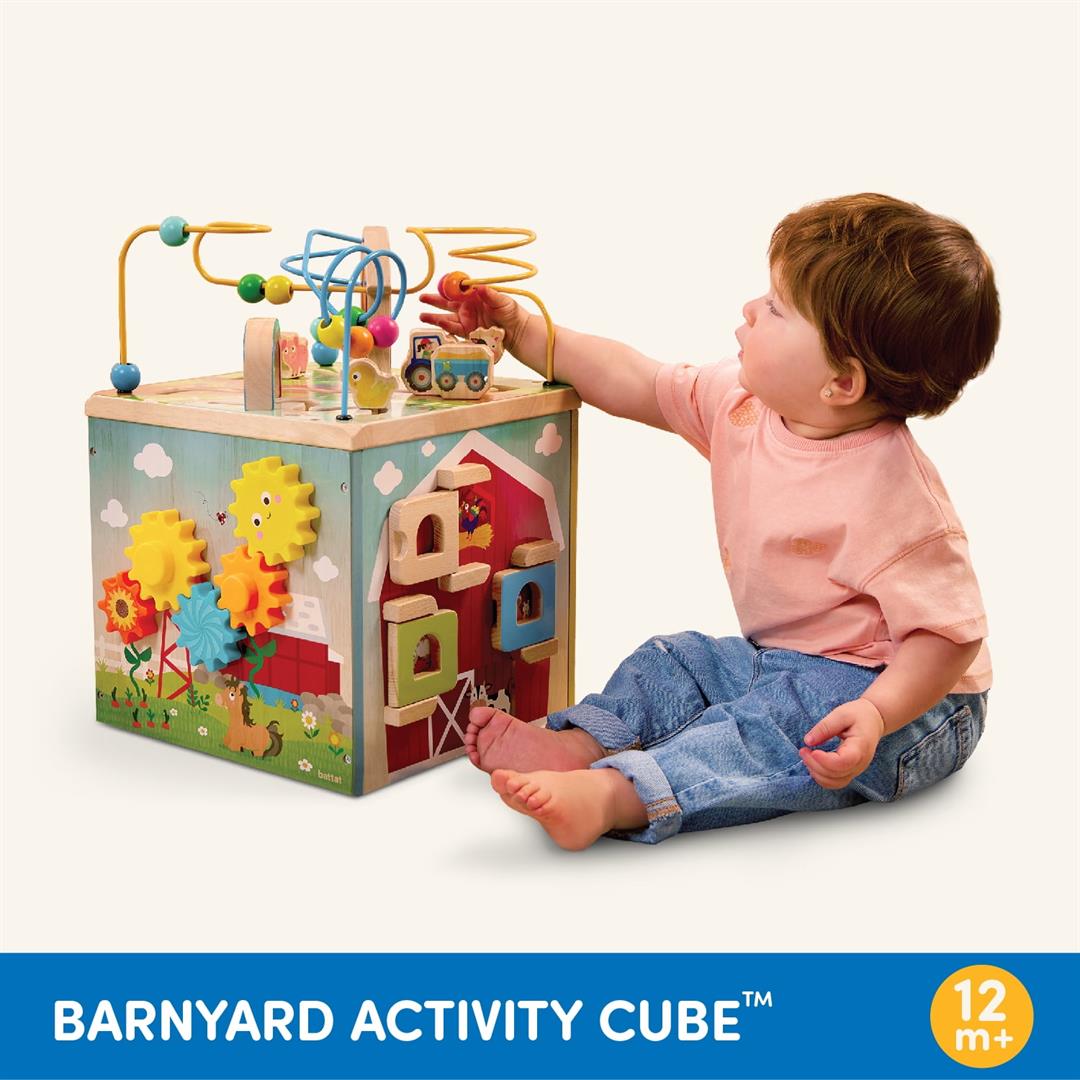 Battat Barnyard Activity Cube with 5 Multicolor Sides and Bead Maze Wooden, Baby and Toddler Toys - Image 7