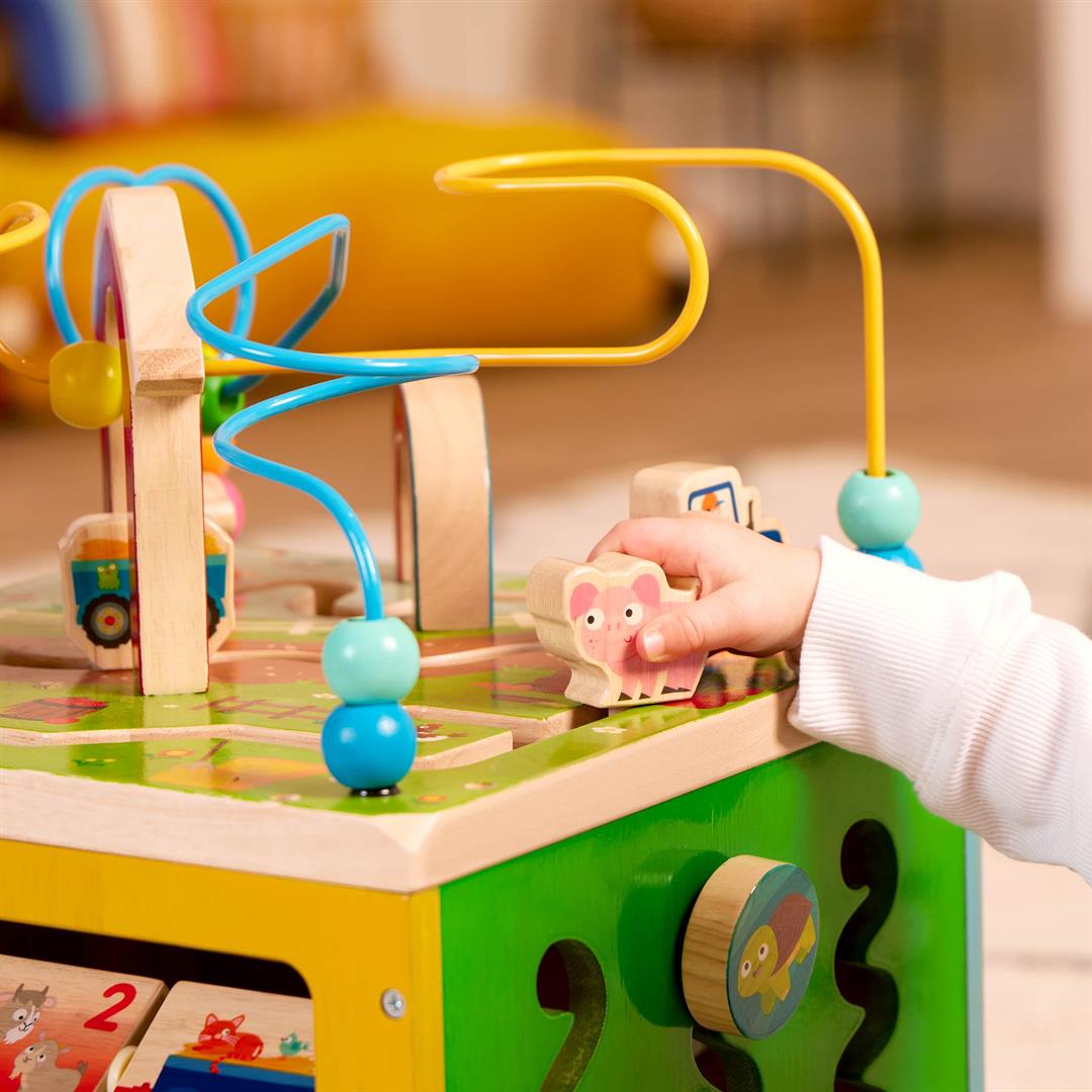 Battat Barnyard Activity Cube with 5 Multicolor Sides and Bead Maze Wooden, Baby and Toddler Toys - Image 8