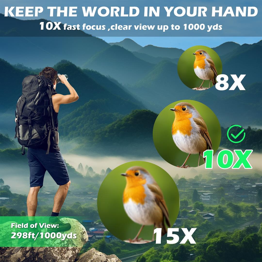 BFVV 10x42 HD High-Power Binoculars for Adults - BAK4 Prism, FMC Lens, Waterproof Fogproof for Bird Watching, Hunting, Stargazing, Concerts - Image 8