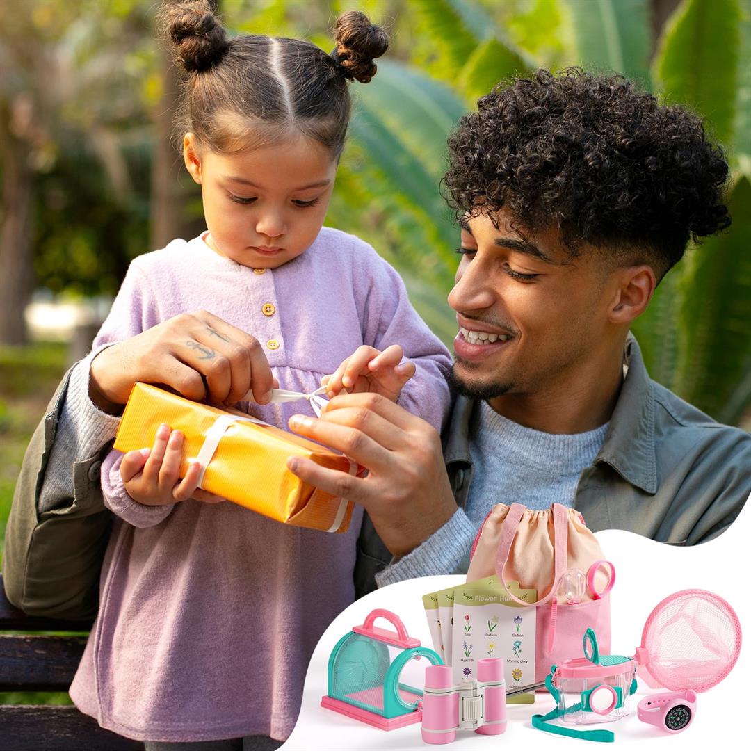 Catcher Kit For 12pcs Explorer Outdoor Adventure Set With Binoculars Butterfly Net Insect Box Magnifying Glass And Compass Watch 3-12 (pink) - Image 7
