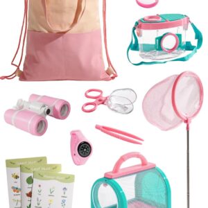 Catcher Kit For 12pcs Explorer Outdoor Adventure Set With Binoculars Butterfly Net Insect Box Magnifying Glass And Compass Watch 3-12 (pink)