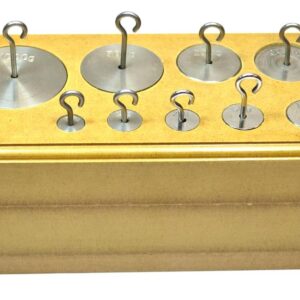 Eisco Labs Set of 9 Brass Hooked Weights - 10-1000g in Wooden Block