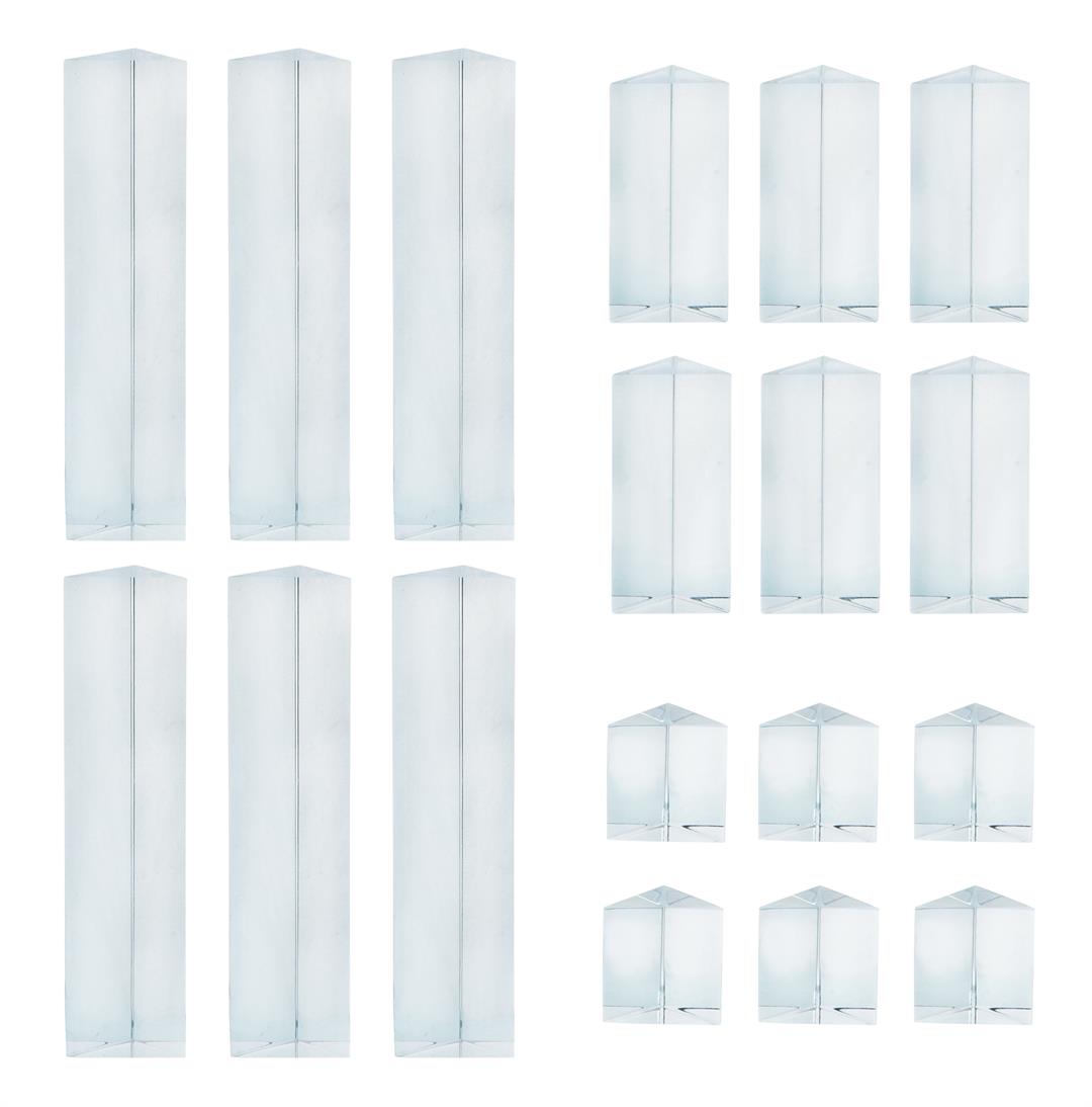 Equilateral Prisms 18pc Set - 6 Each of 1", 2", & 4" Lengths, 25mm Face Size - Acrylic Prisms - Classroom Pack - Eisco Labs