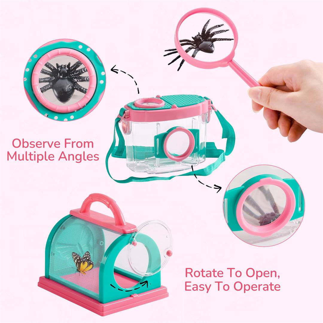Explorer Kit & Catcher For 10pcs Outdoor Catching With Magnifying Glass Net Adventure Set Backyard Camping Fun Gift 3-12 (pink) - Image 3