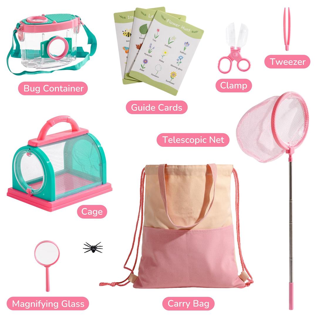 Explorer Kit & Catcher For 10pcs Outdoor Catching With Magnifying Glass Net Adventure Set Backyard Camping Fun Gift 3-12 (pink) - Image 4