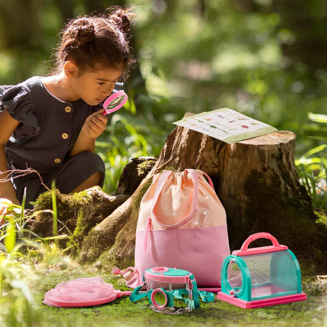 Explorer Kit & Catcher For 10pcs Outdoor Catching With Magnifying Glass Net Adventure Set Backyard Camping Fun Gift 3-12 (pink) - Image 6