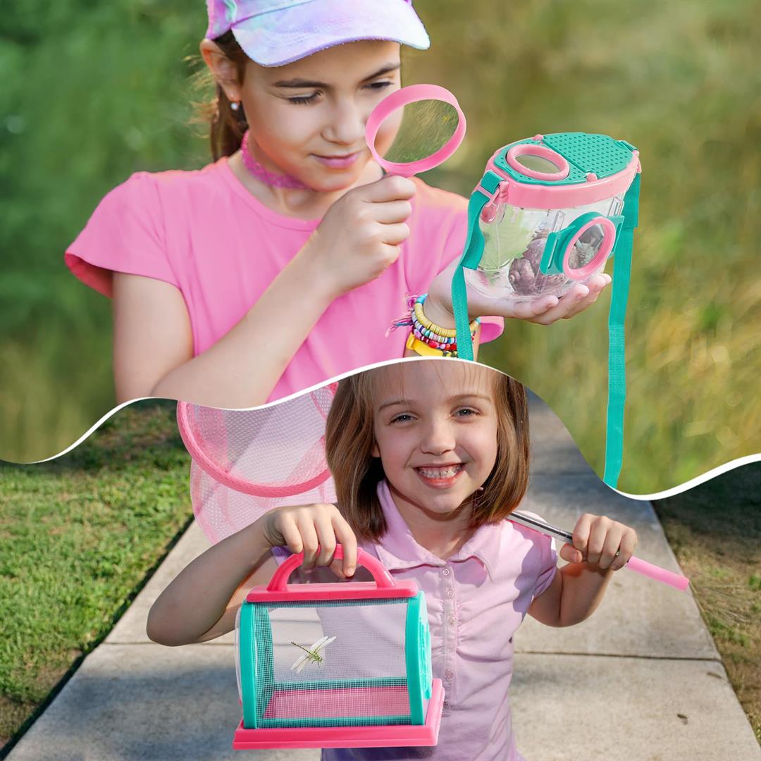 Explorer Kit & Catcher For 10pcs Outdoor Catching With Magnifying Glass Net Adventure Set Backyard Camping Fun Gift 3-12 (pink) - Image 7