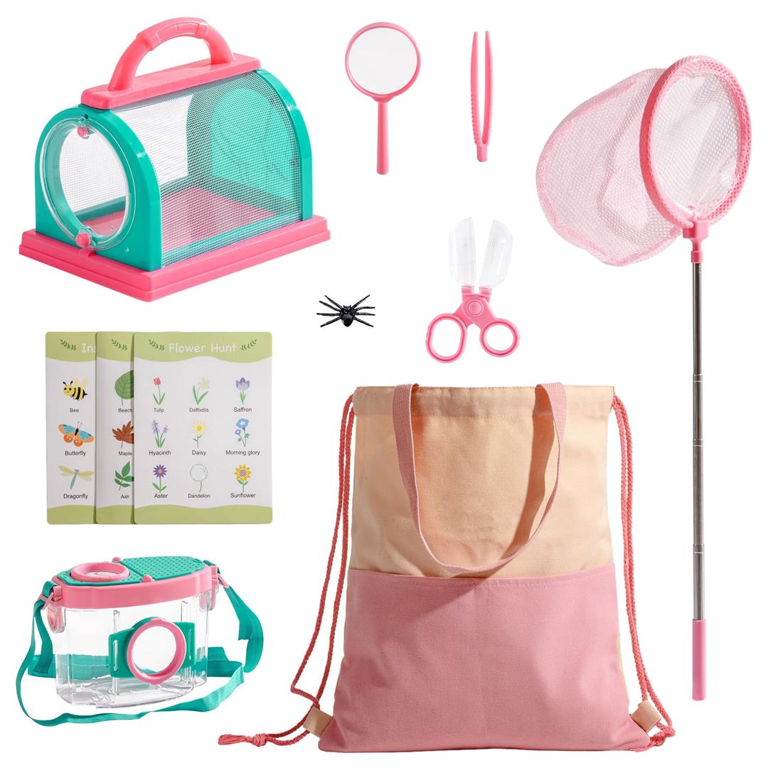 Explorer Kit & Catcher For 10pcs Outdoor Catching With Magnifying Glass Net Adventure Set Backyard Camping Fun Gift 3-12 (pink)