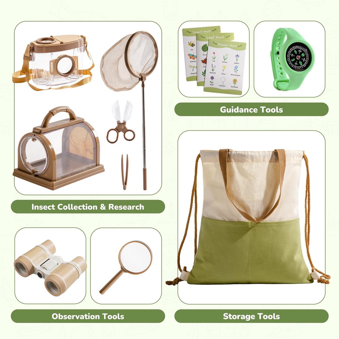 Explorer Kit & Catcher For 12pcs Catching Outdoor Collection With Binoculars Butterfly Net Insect Box Magnifying Glass And Compass Watch 3-12 - Image 7