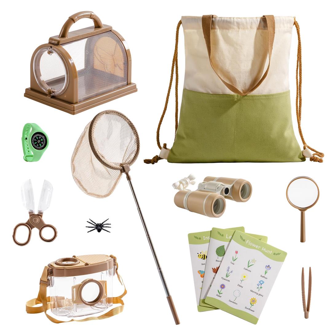 Explorer Kit & Catcher For 12pcs Catching Outdoor Collection With Binoculars Butterfly Net Insect Box Magnifying Glass And Compass Watch 3-12
