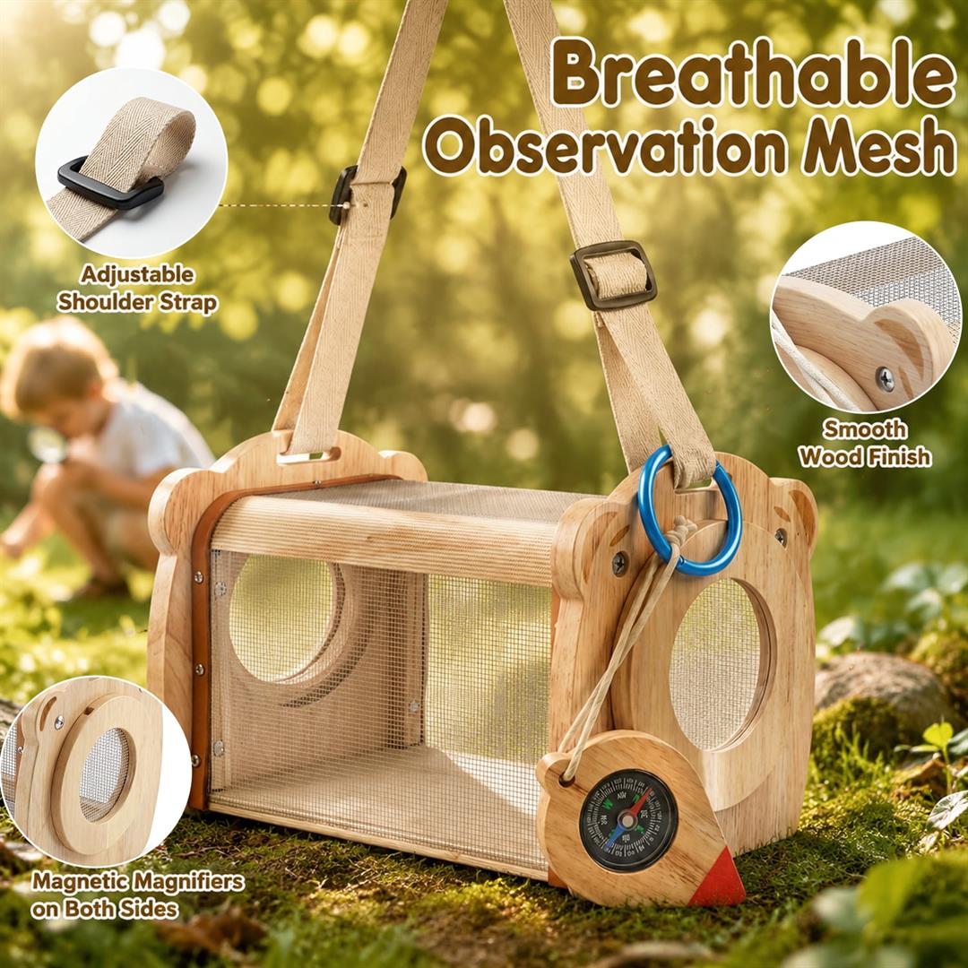 FUJILI Wooden Bug Catching Set with Telescopic Bug Net and Observation House, Outdoor Nature Exploration Kit for Backyard, Garden, Camping and Gift Activities - Image 5