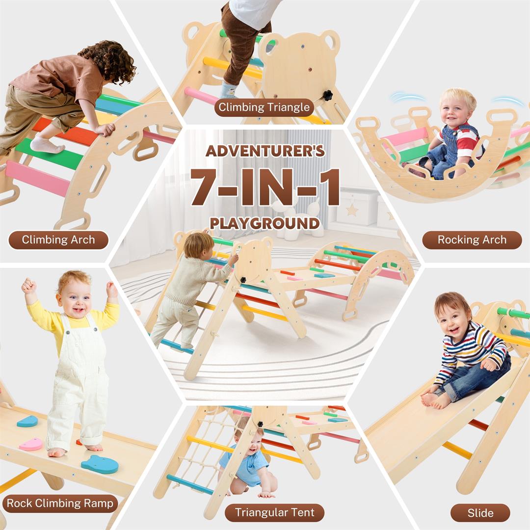iYofe 7-in-1 Pikler Triangle Climber Set with Slide & Ramp | Indoor Jungle Gym for Toddlers 1-3 Climbing Toys for Toddlers, Baby Climbing Blocks & Montessori Toys - Image 6