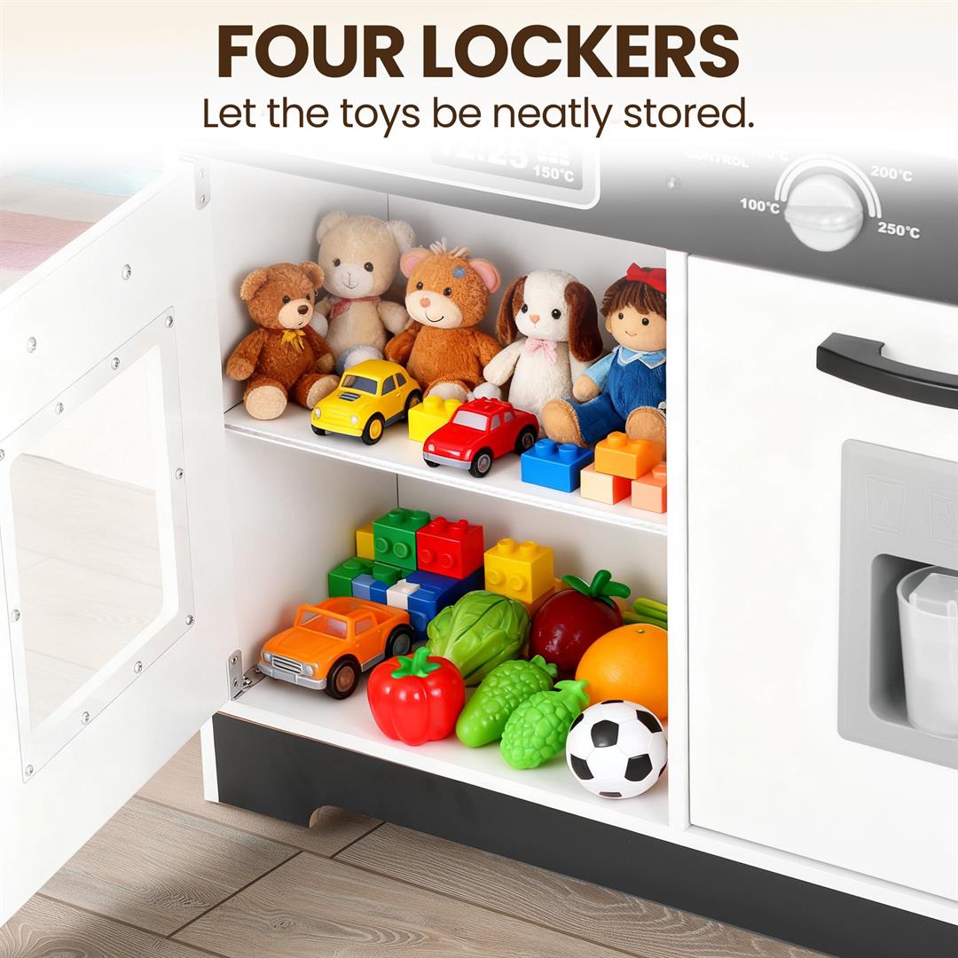 iYofe Wooden Play Kitchen for Toddlers 3-5, 2-in-1 Kids Kitchen & Laundry Playset, Montessori Toys with Realistic Cooking & Pretend Play Accessories, Learning Toys Gift for Girls & Boys - Image 4