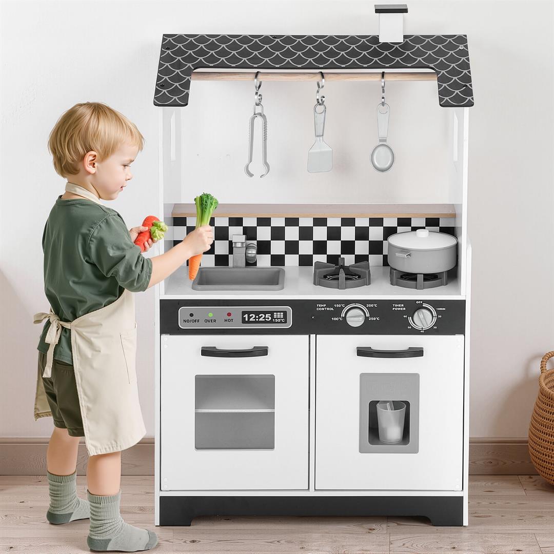 iYofe Wooden Play Kitchen for Toddlers 3-5, 2-in-1 Kids Kitchen & Laundry Playset, Montessori Toys with Realistic Cooking & Pretend Play Accessories, Learning Toys Gift for Girls & Boys - Image 7