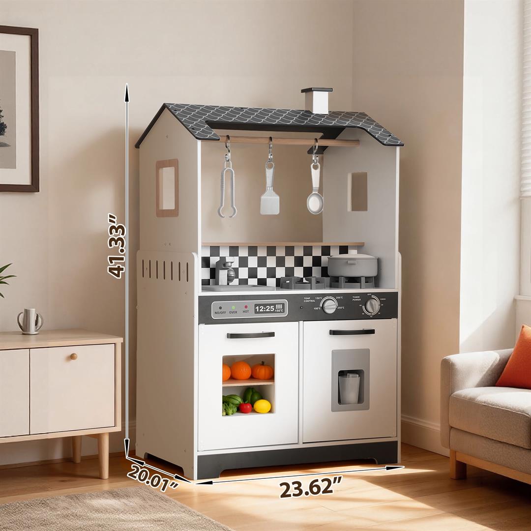 iYofe Wooden Play Kitchen for Toddlers 3-5, 2-in-1 Kids Kitchen & Laundry Playset, Montessori Toys with Realistic Cooking & Pretend Play Accessories, Learning Toys Gift for Girls & Boys - Image 8