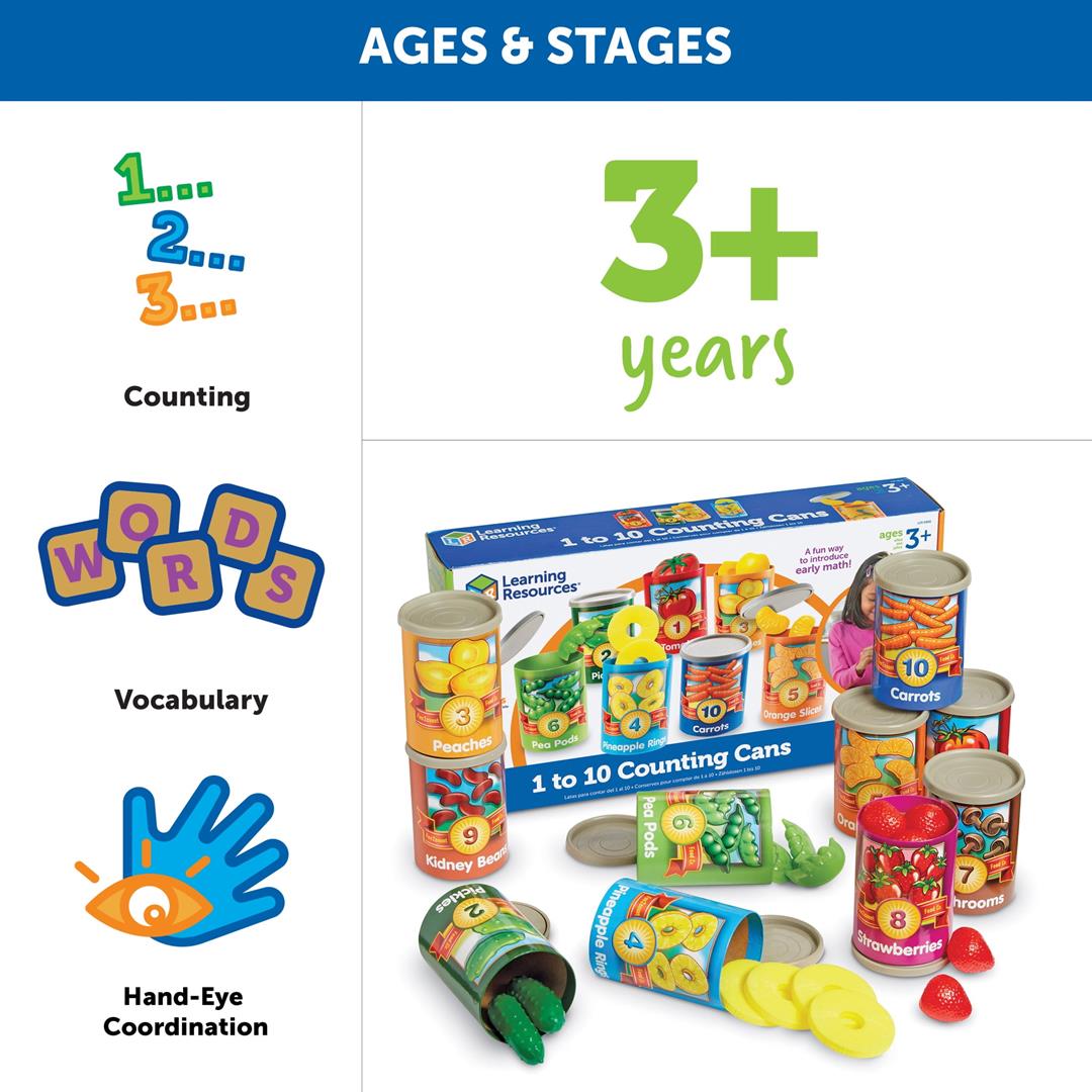 learning resources 1 10 counting cans set, preschool toys, ages 3+