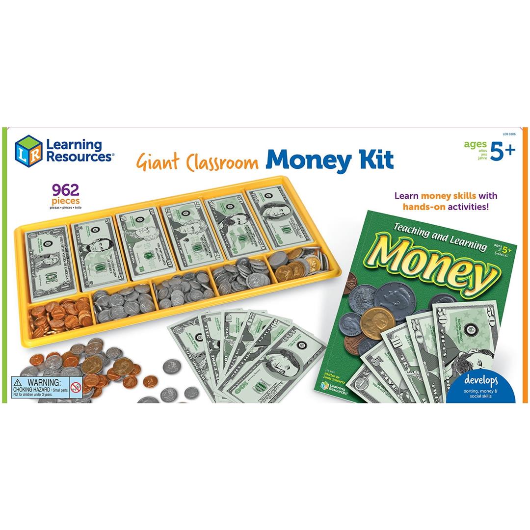 Learning Resources Giant Classroom Play Money Kit with Fake Coins and Bills, 100 Pieces for Ages 5+ - Image 2