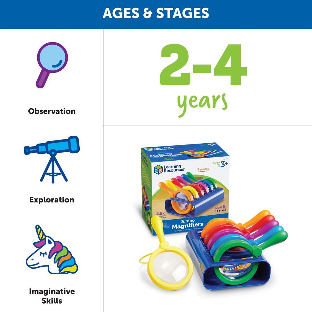 Learning Resources Jumbo Magnifiers With Stand Classroom Must Haves, Ages 3+ - Image 2