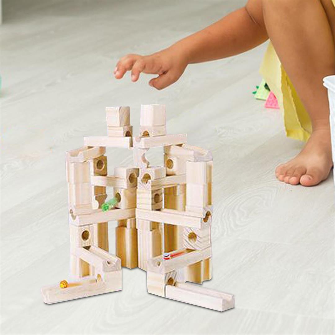LeeQinersw Wooden Marble Run Building Blocks Marble Ramps Track Blocks Game Sensory Toy for 60pcs - Image 3
