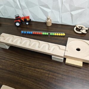 Marble Run Track, Full Set with Funnel Kancha Long Track Plate ,Marble Race Wooden Plate,Toy, Montessori toy Set for christmas gift playing Wooden Tracks set