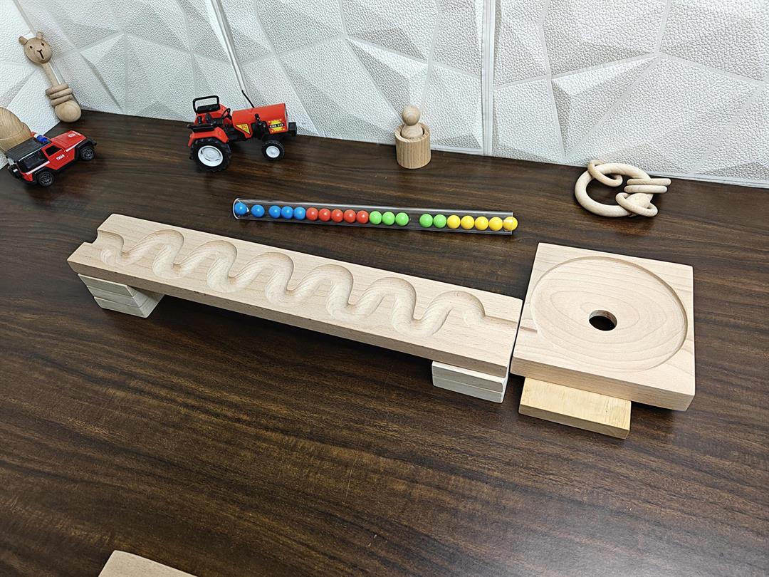 Marble Run Track, Full Set with Funnel Kancha Long Track Plate ,Marble Race Wooden Plate,Toy, Montessori toy Set for christmas gift playing Wooden Tracks set