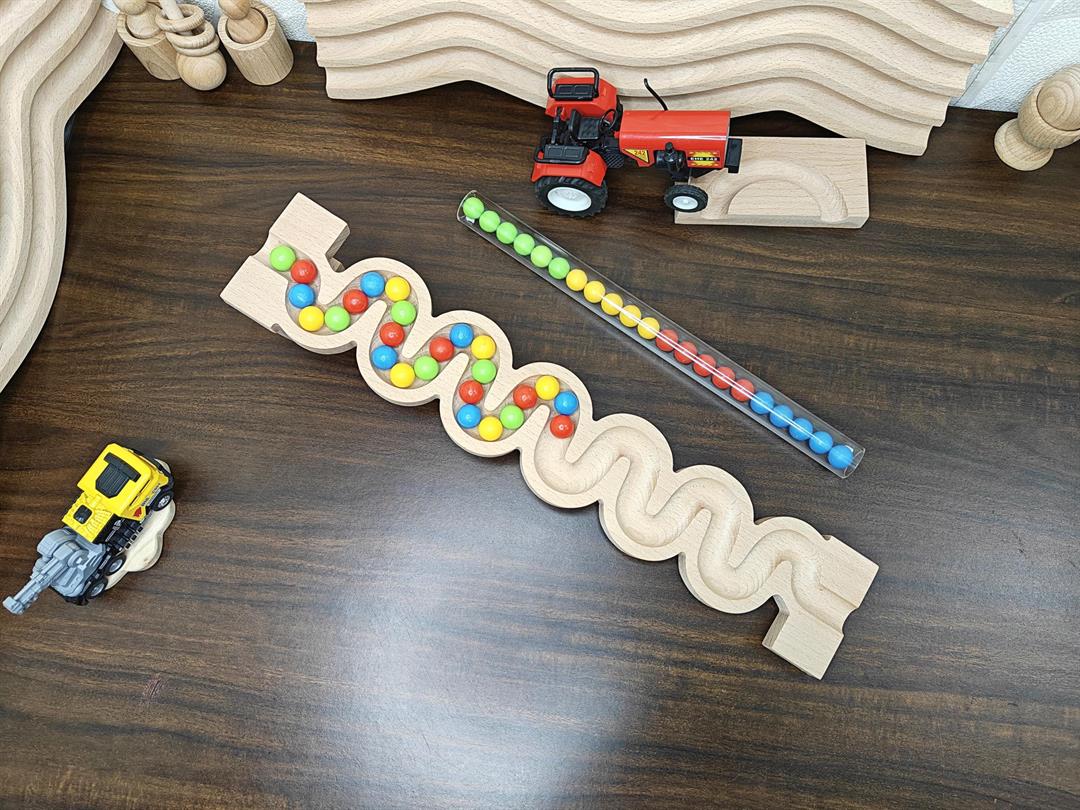 Marble run track Kancha 3d wood track toy for kids, wooden gift for kids toy, montessory toy birthday gift christmas gift pack 1 Track with pipe - Image 4