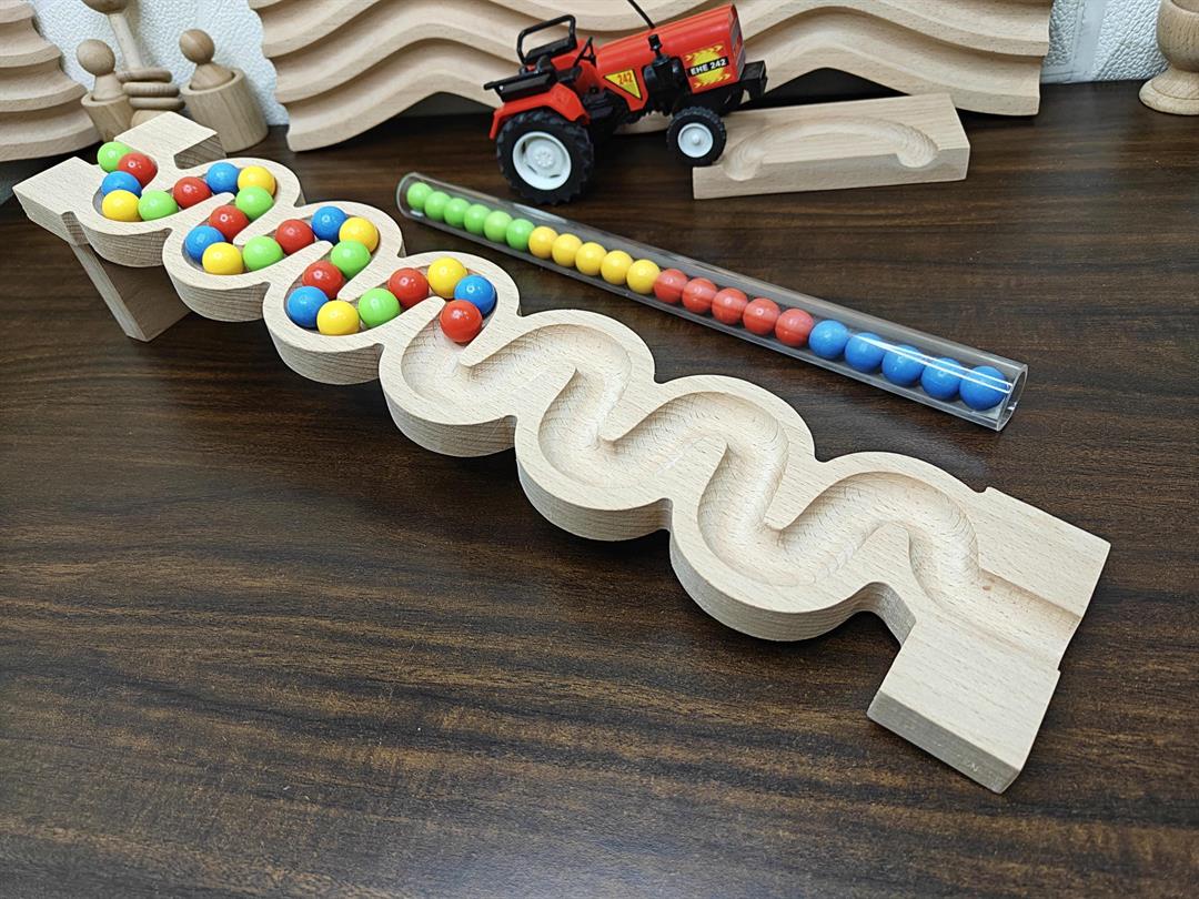 Marble run track Kancha 3d wood track toy for kids, wooden gift for kids toy, montessory toy birthday gift christmas gift pack 1 Track+Pipe+marbles - Image 2