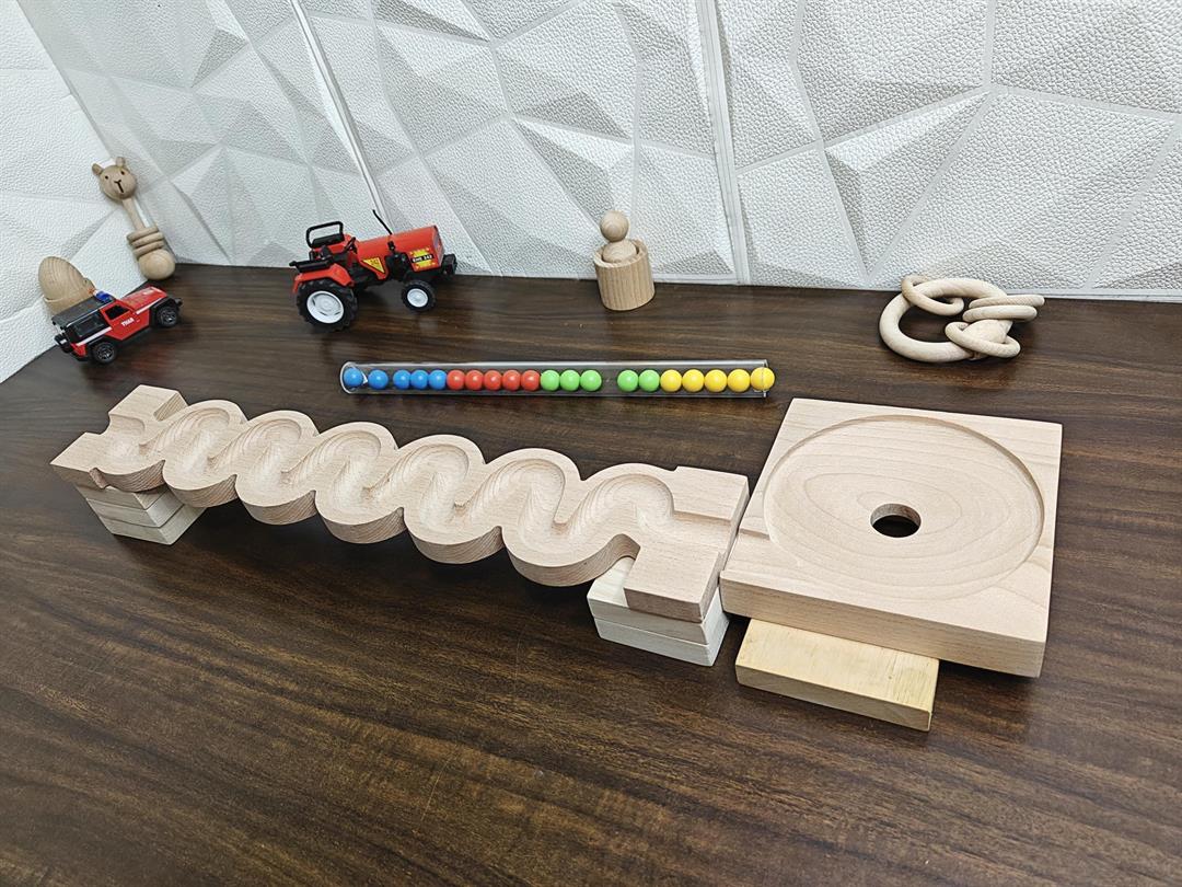 Marble Run Track,Full Set with Funnel Kancha 3d Long Track Plate,Marble Race Wooden Plate,Toy, Montessori toy Set for christmas gift playing Wooden Tracks set - Image 3