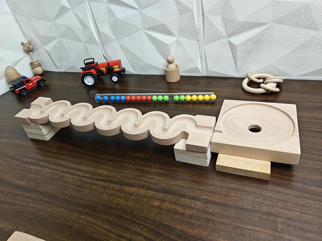 Marble Run Track,Full Set with Funnel Kancha 3d Long Track Plate,Marble Race Wooden Plate,Toy, Montessori toy Set for christmas gift playing Wooden Tracks set - Image 4