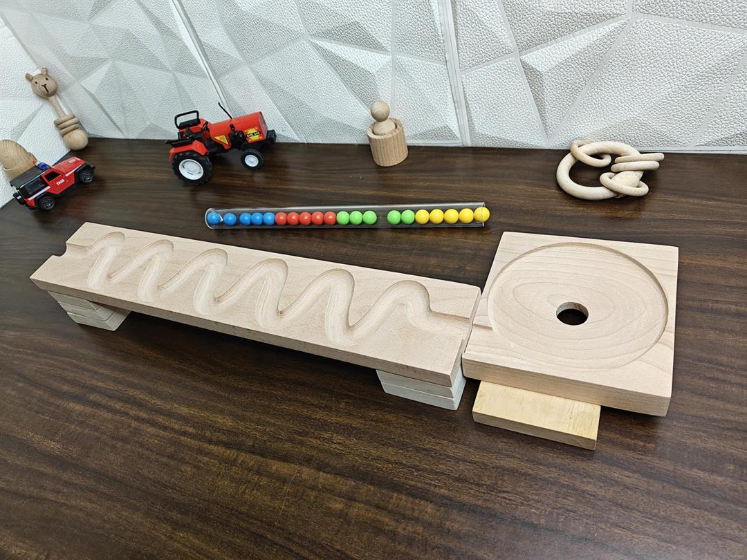 Marble Run Track,Full Set with Funnel Zigzag Marble Track Plate, Marble Race Wooden Plate,Toy, Montessori toy Set for christmas gift playing Wooden Tracks set - Image 3