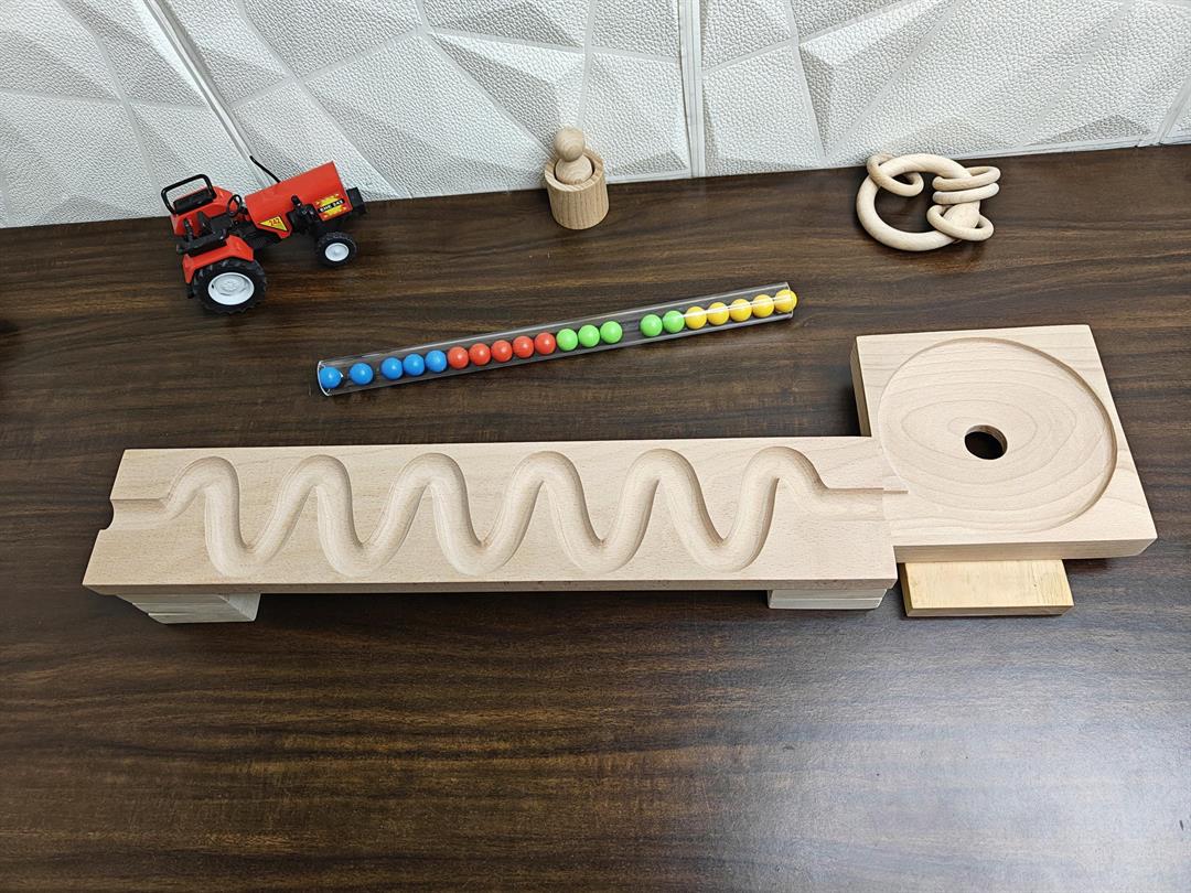 Marble Run Track,Full Set with Funnel Zigzag Marble Track Plate, Marble Race Wooden Plate,Toy, Montessori toy Set for christmas gift playing Wooden Tracks set