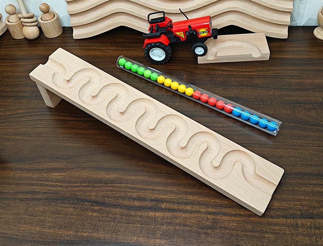 Pack of 2 Marble run Track Haba wood quality track toy for kids, wooden gift for kids toy, montessory toy birthday gift christmas gift Tracks with pipe - Image 3