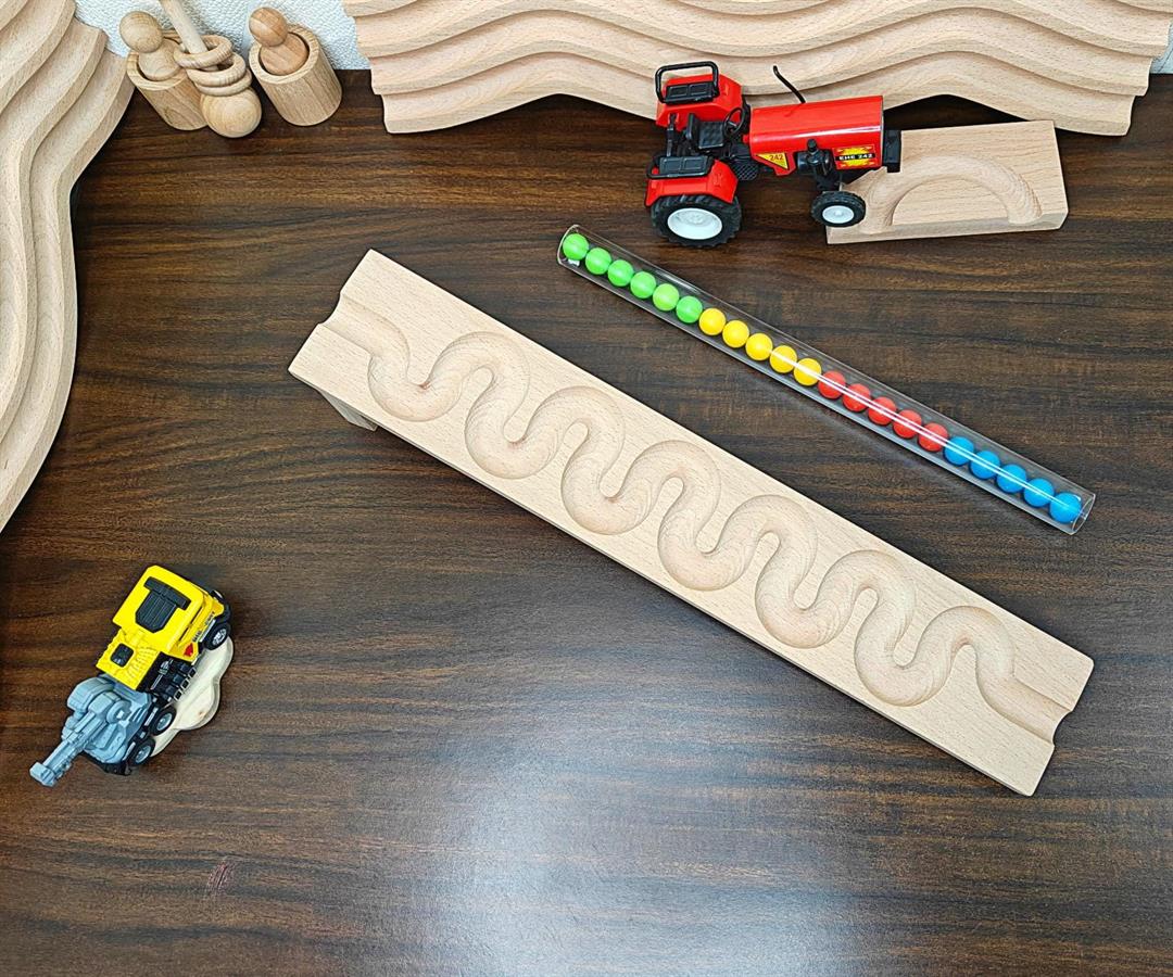 Pack of 2 Marble run Track Haba wood quality track toy for kids, wooden gift for kids toy, montessory toy birthday gift christmas gift Tracks with pipe - Image 5
