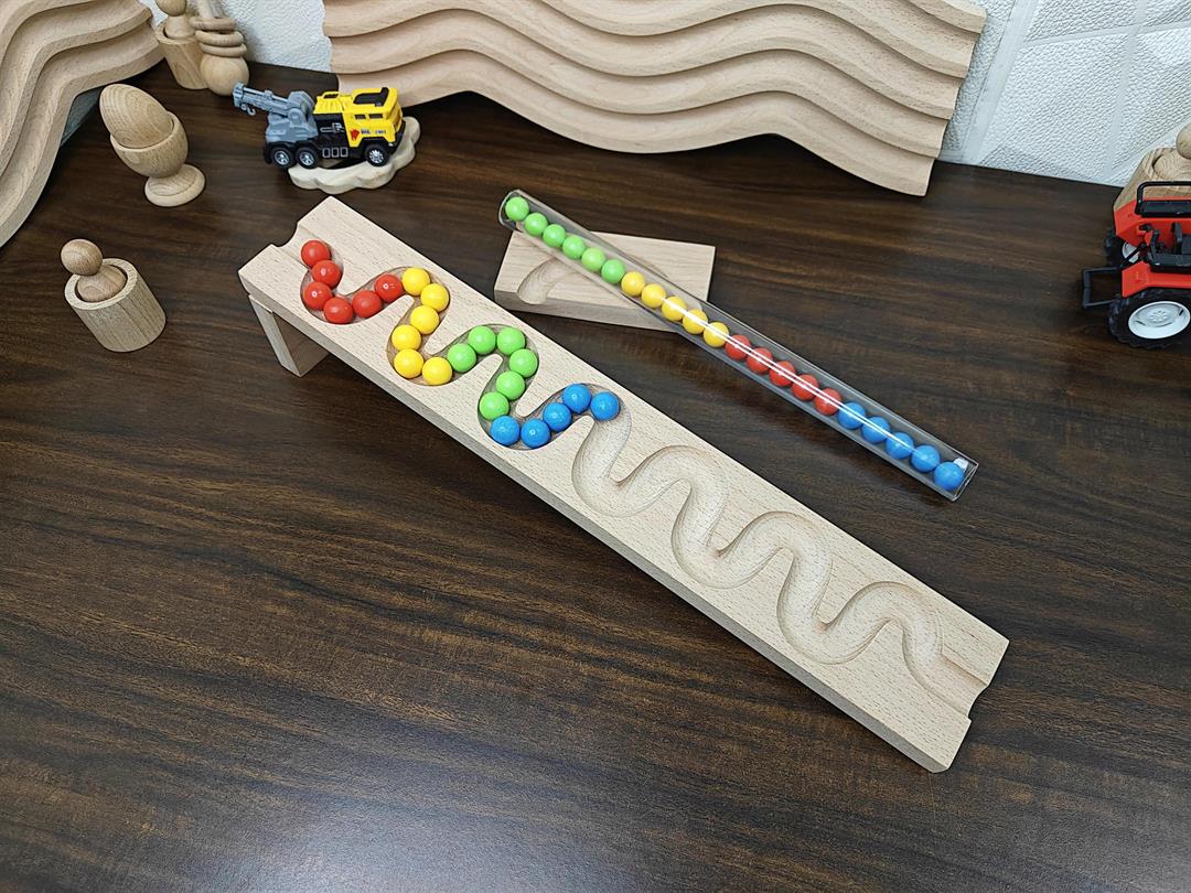 Pack of 2 Marble Run Track, LONG TRACK, , Marble Race , Marble Run Race Wooden Plate, Light weight Toy, Montessori Tracks with pipe - Image 4
