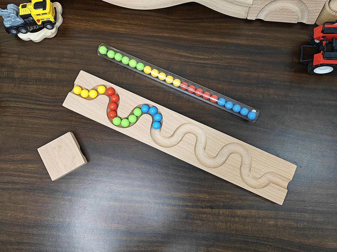Pack of 2 Marble Run Track LONG TRACK ,Snake Marble Race Marble Run Race Wooden Plate, Light weight Toy, Montessori Snake maze toy wood toy Tracks+Pipe+marbles - Image 2