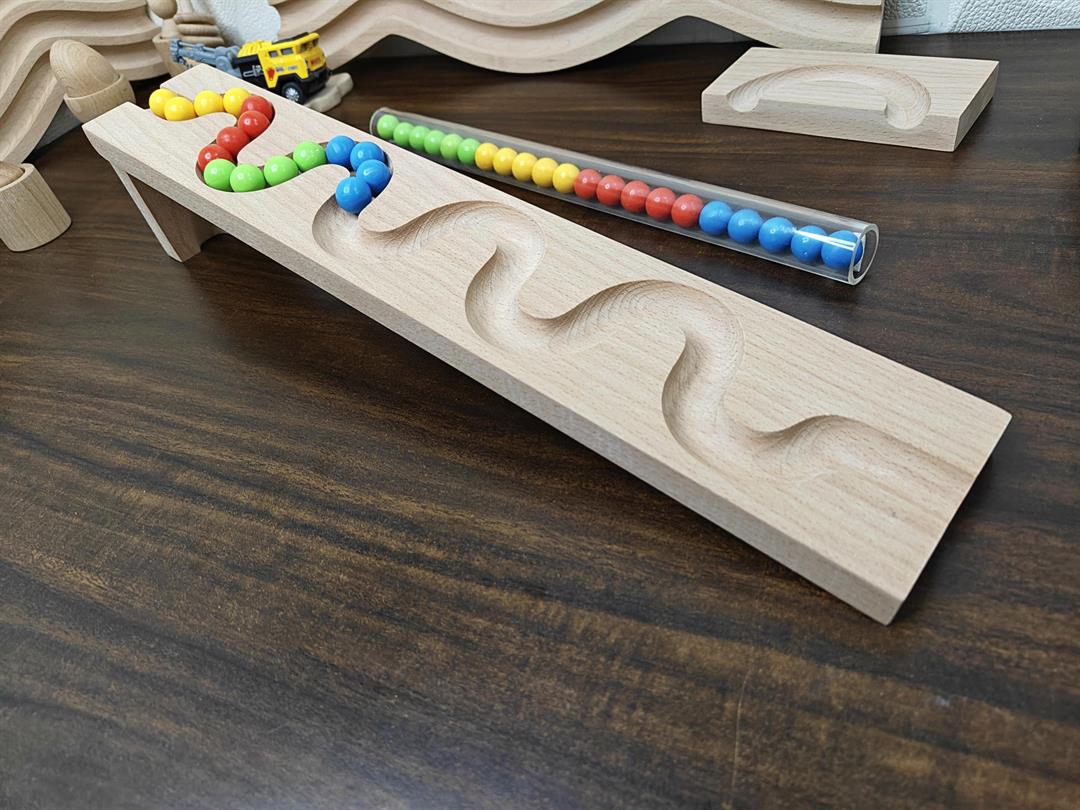 Pack of 2 Marble Run Track LONG TRACK ,Snake Marble Race Marble Run Race Wooden Plate, Light weight Toy, Montessori Snake maze toy wood toy Tracks+Pipe+marbles - Image 3