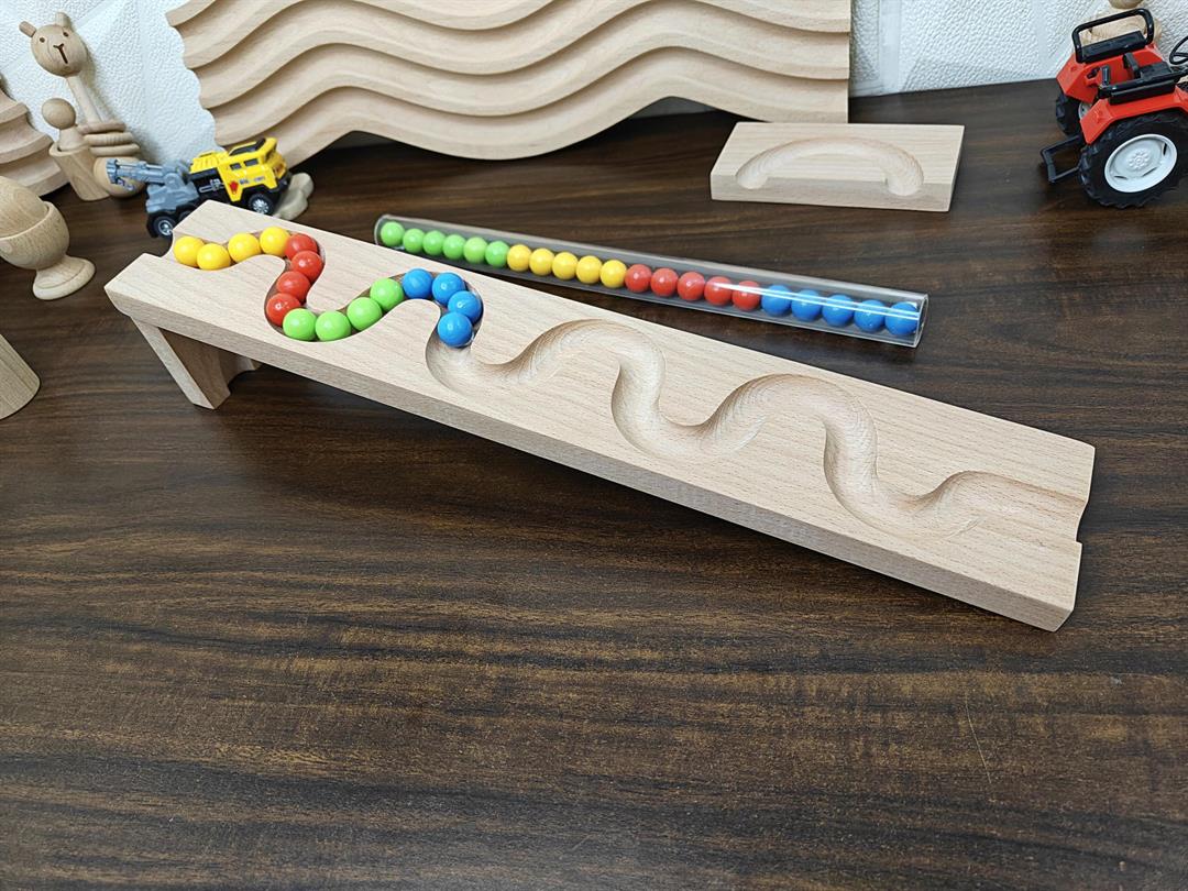 Pack of 2 Marble Run Track LONG TRACK ,Snake Marble Race Marble Run Race Wooden Plate, Light weight Toy, Montessori Snake maze toy wood toy Tracks+Pipe+marbles - Image 4