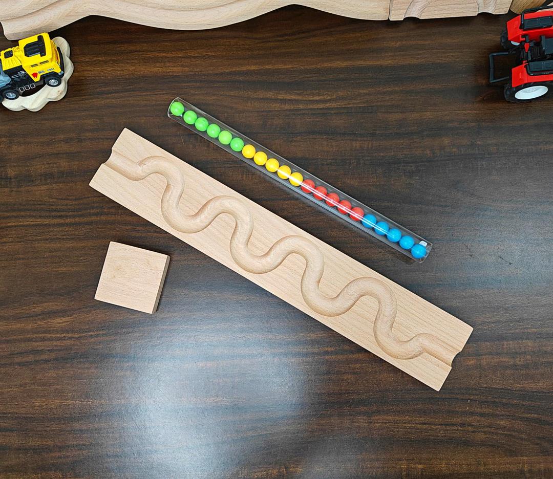 Pack of 2 Marble Run Track LONG TRACK ,Snake Marble Race Marble Run Race Wooden Plate, Light weight Toy, Montessori Snake maze toy wood toy Tracks+Pipe+marbles - Image 5