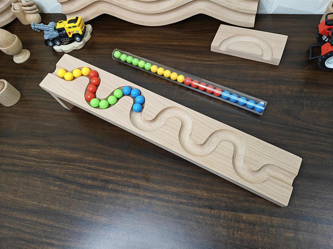 Pack of 2 Marble Run Track LONG TRACK ,Snake Marble Race Marble Run Race Wooden Plate, Light weight Toy, Montessori Snake maze toy wood toy Tracks+Pipe+marbles