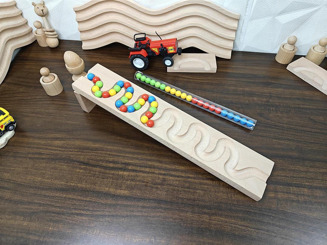 Pack of 2 Marble Run Track WAVE LONG TRACK Marble Race , Marble Run Race Wooden Plate, Light weight Toy, Montessori christmas Gift for kid Only Wooden Tracks - Image 2