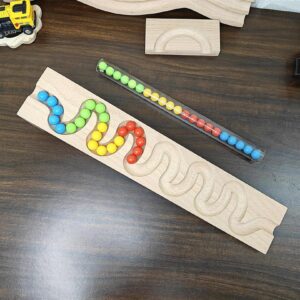 Pack of 2 Marble Run Track WAVE LONG TRACK Marble Race , Marble Run Race Wooden Plate, Light weight Toy, Montessori christmas Gift for kid Only Wooden Tracks