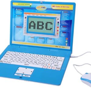 Tech Kidz - STEM Toy Computer Educational Learning Laptop, 80 Challenging Learning Activities to learn Mathematics, Words, Logic, Typing, LCD Screen with Backlight, Mouse Included (Blue), Ages 4+