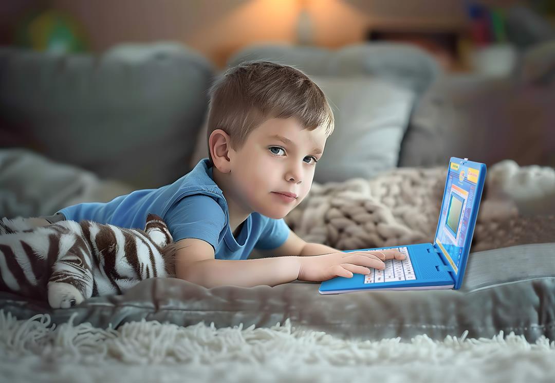 Tech Kidz - STEM Toy Computer Educational Learning Laptop, 80 Challenging Learning Activities to learn Mathematics, Words, Logic, Typing, LCD Screen with Backlight, Mouse Included (Blue), Ages 4+ - Image 3