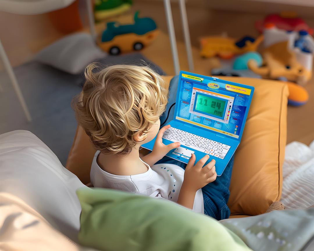 Tech Kidz - STEM Toy Computer Educational Learning Laptop, 80 Challenging Learning Activities to learn Mathematics, Words, Logic, Typing, LCD Screen with Backlight, Mouse Included (Blue), Ages 4+ - Image 5