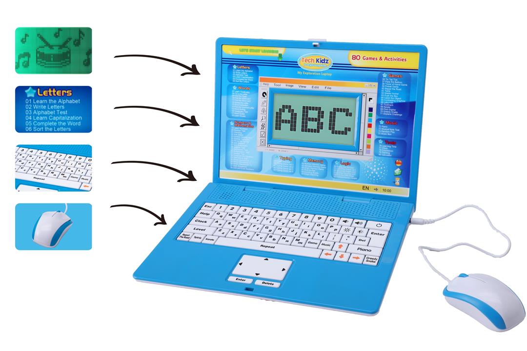 Tech Kidz - STEM Toy Computer Educational Learning Laptop, 80 Challenging Learning Activities to learn Mathematics, Words, Logic, Typing, LCD Screen with Backlight, Mouse Included (Blue), Ages 4+ - Image 9