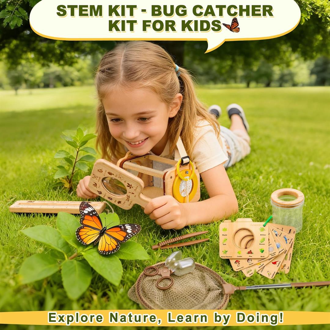 Wooden Catcher Kit For 10pcs Catching With Collector Butterfly Net Magnifying Glass Habitat Outdoor Explorer Collection Gift Boys&girls - Image 2