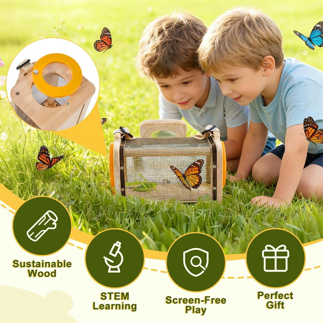 Wooden Catcher Kit For 10pcs Catching With Collector Butterfly Net Magnifying Glass Habitat Outdoor Explorer Collection Gift Boys&girls - Image 3